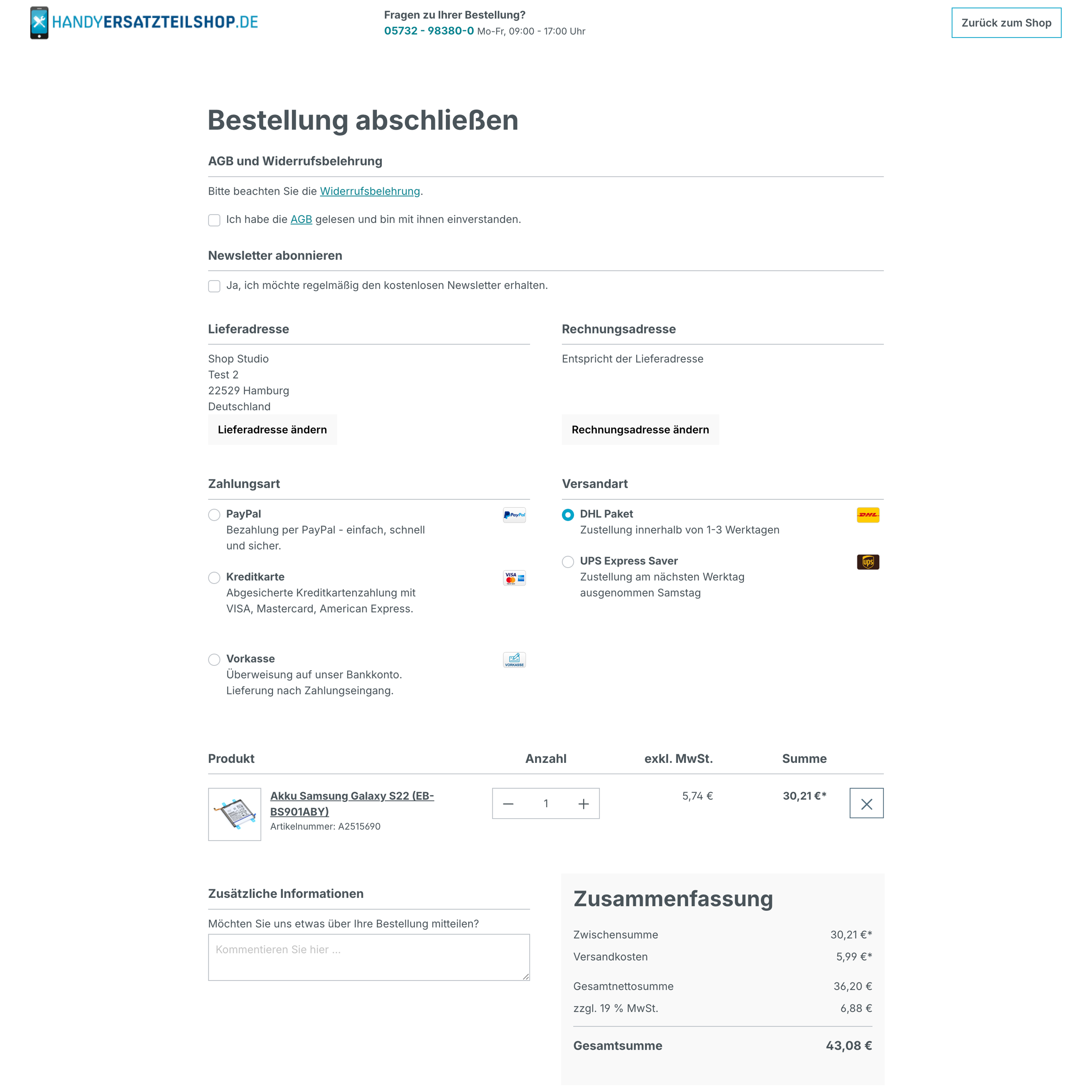 Vorher – Checkout Vorher – Checkout