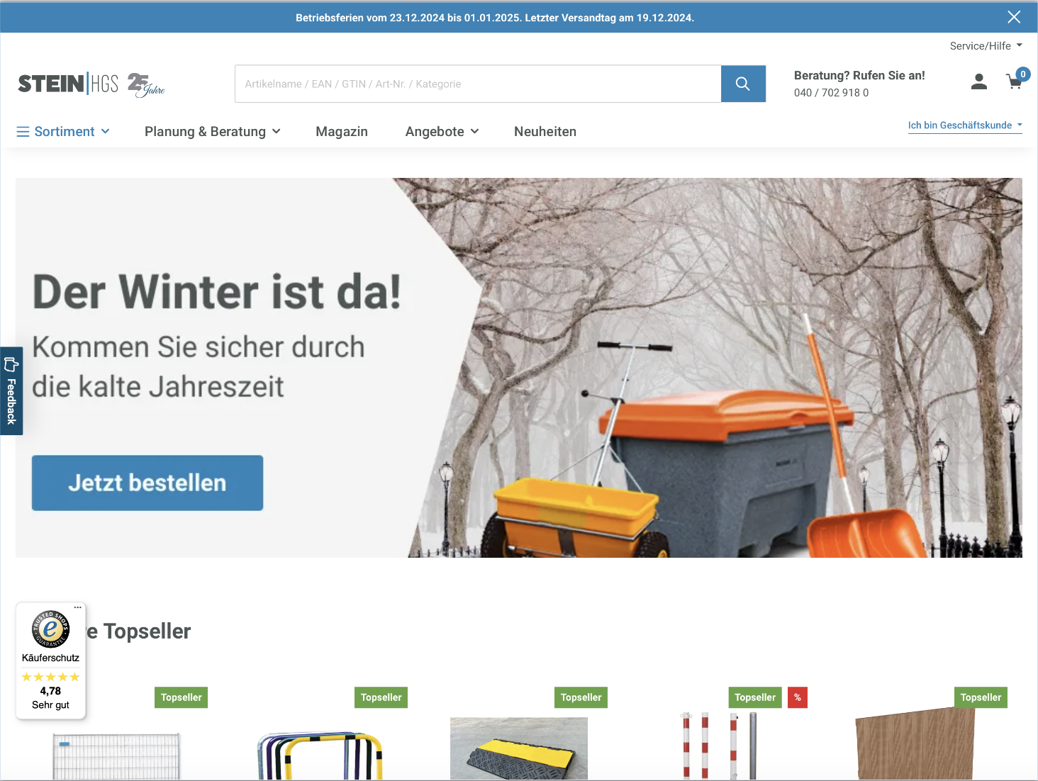 Schaue dir unsere Shopware Referenz "Stein Hgs" an. Schaue dir unsere Shopware Referenz "Stein Hgs" an.