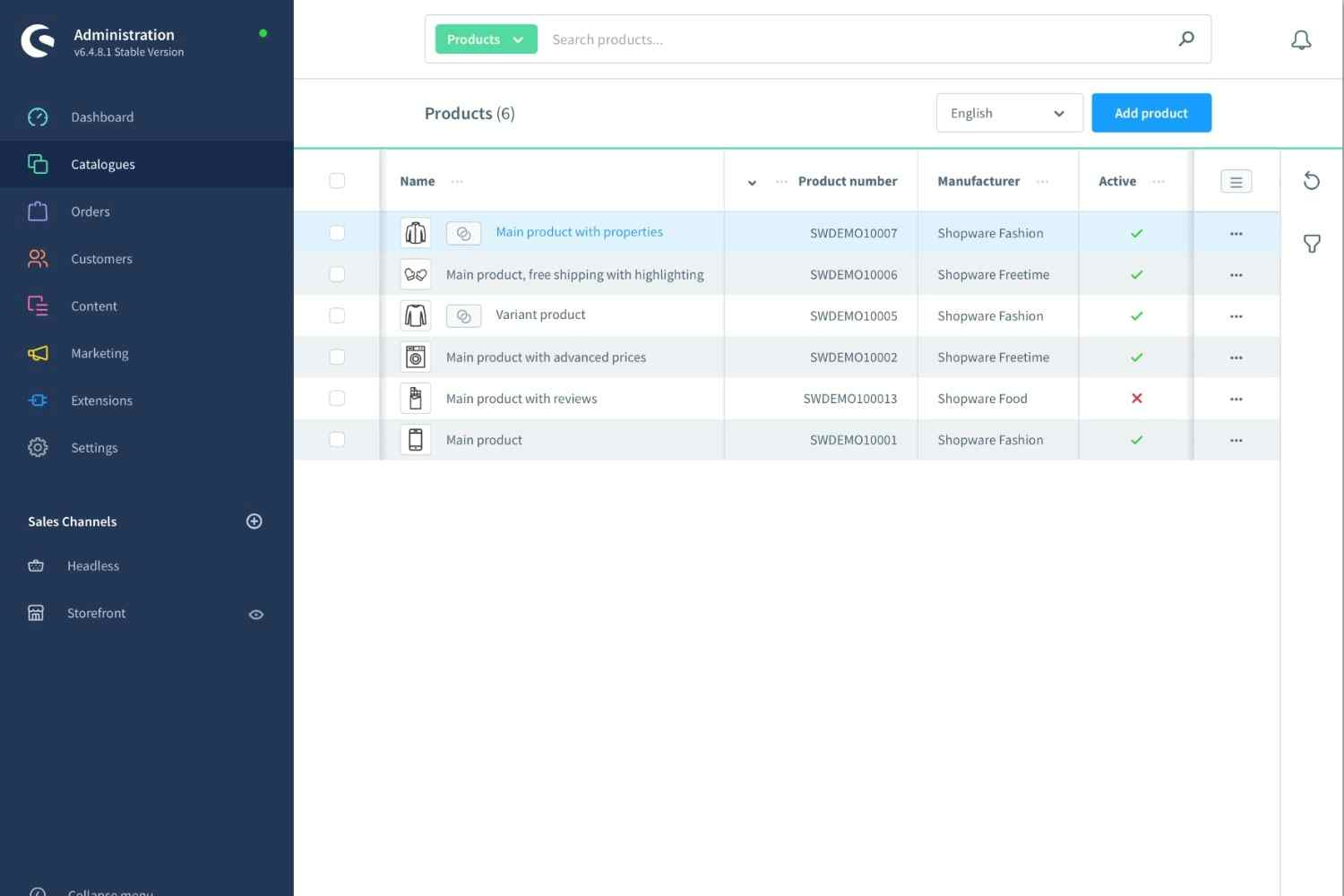 A preview of the Shopware 6 administration