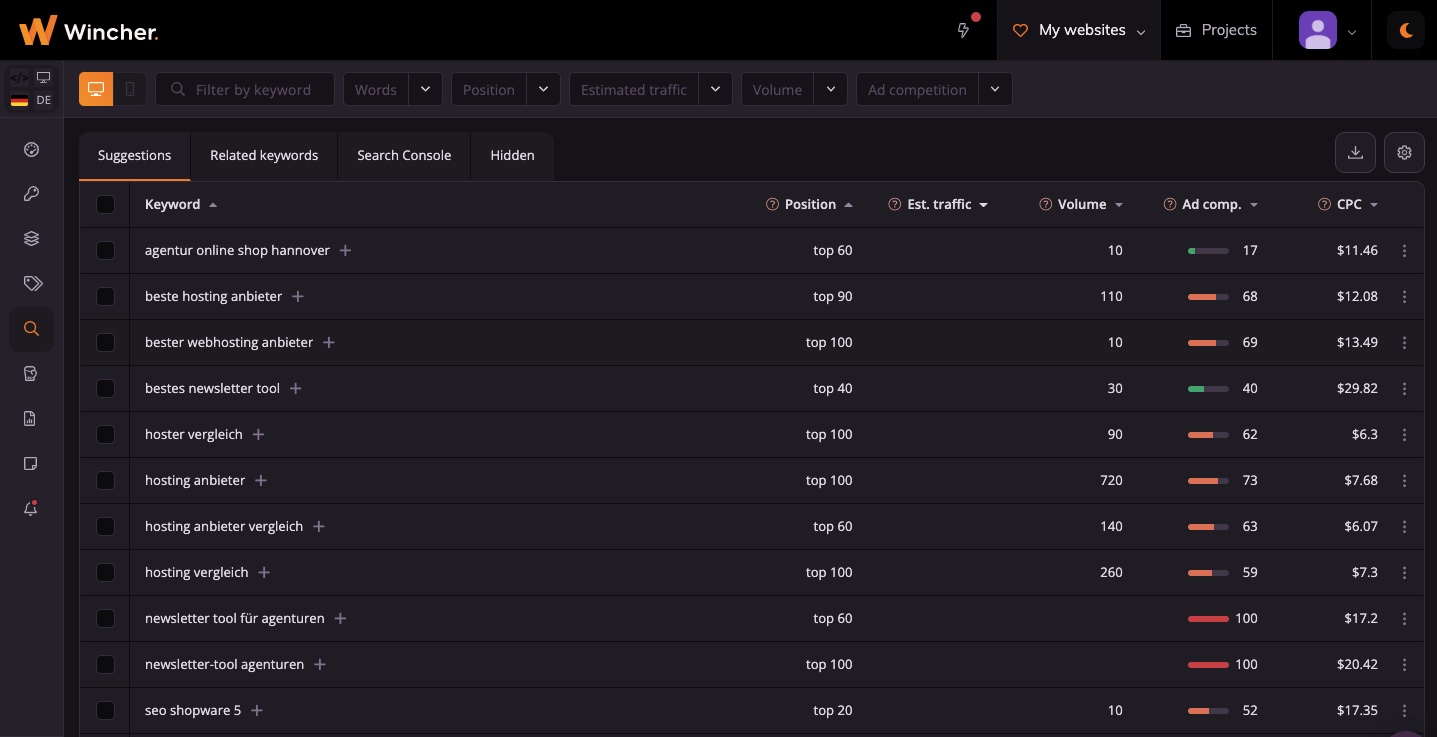 Klicke auf die Lupe für eine Keyword Research