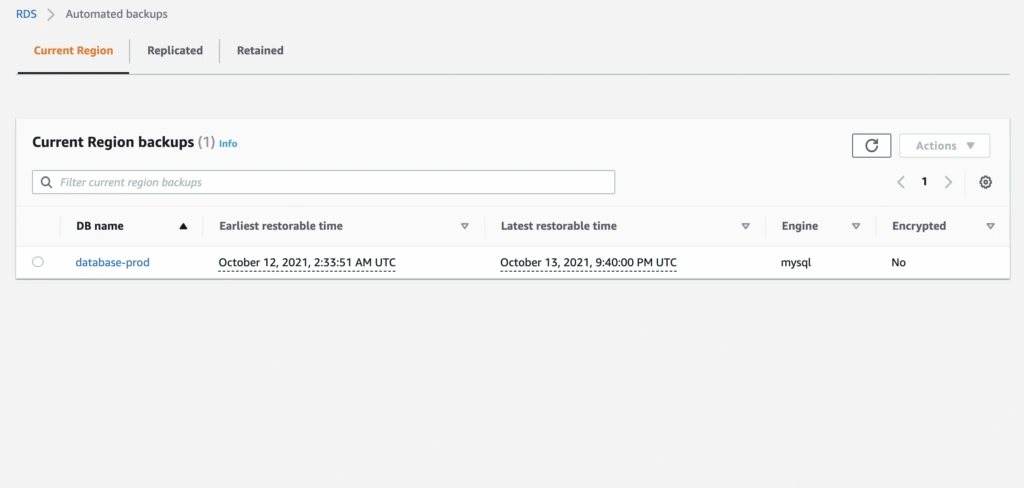Continuous backups of the database